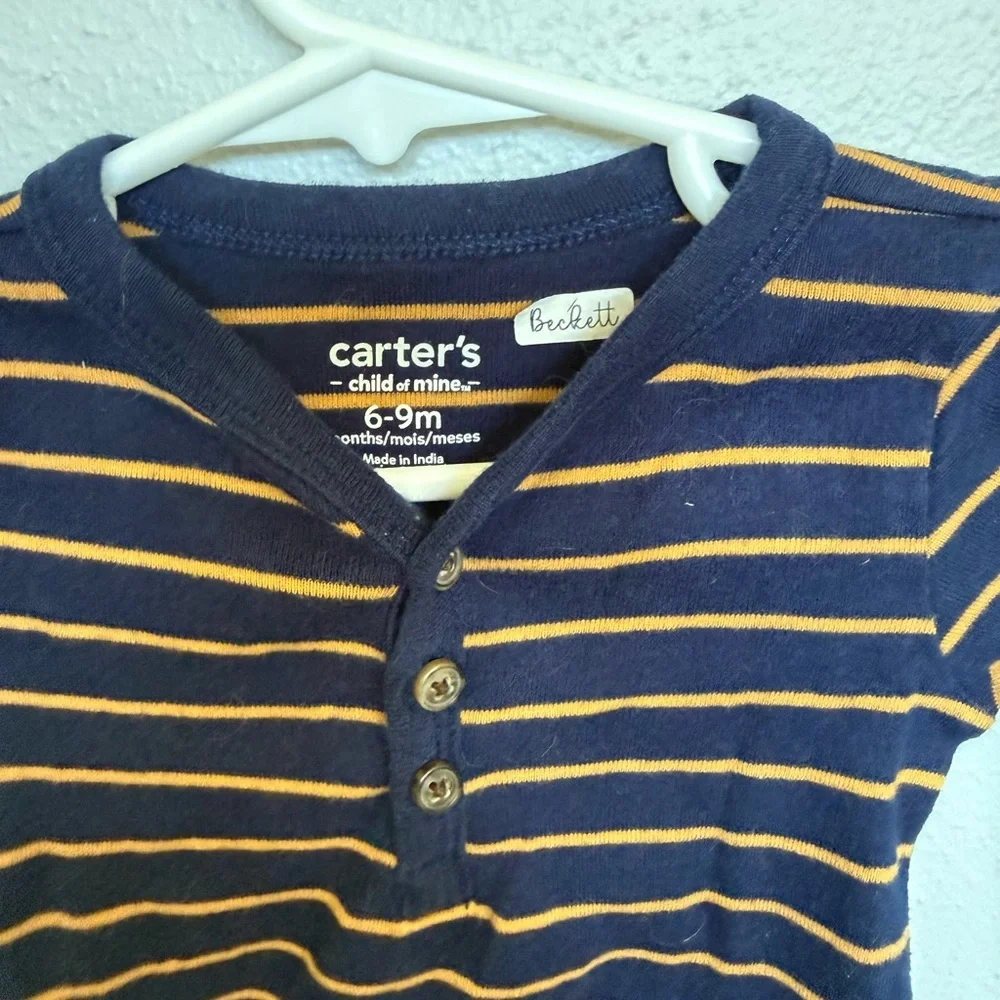 ☀️FREE WHEN BUNDLED Carter's Navy and Brown Striped Long-Sleeve Baby One-Piece